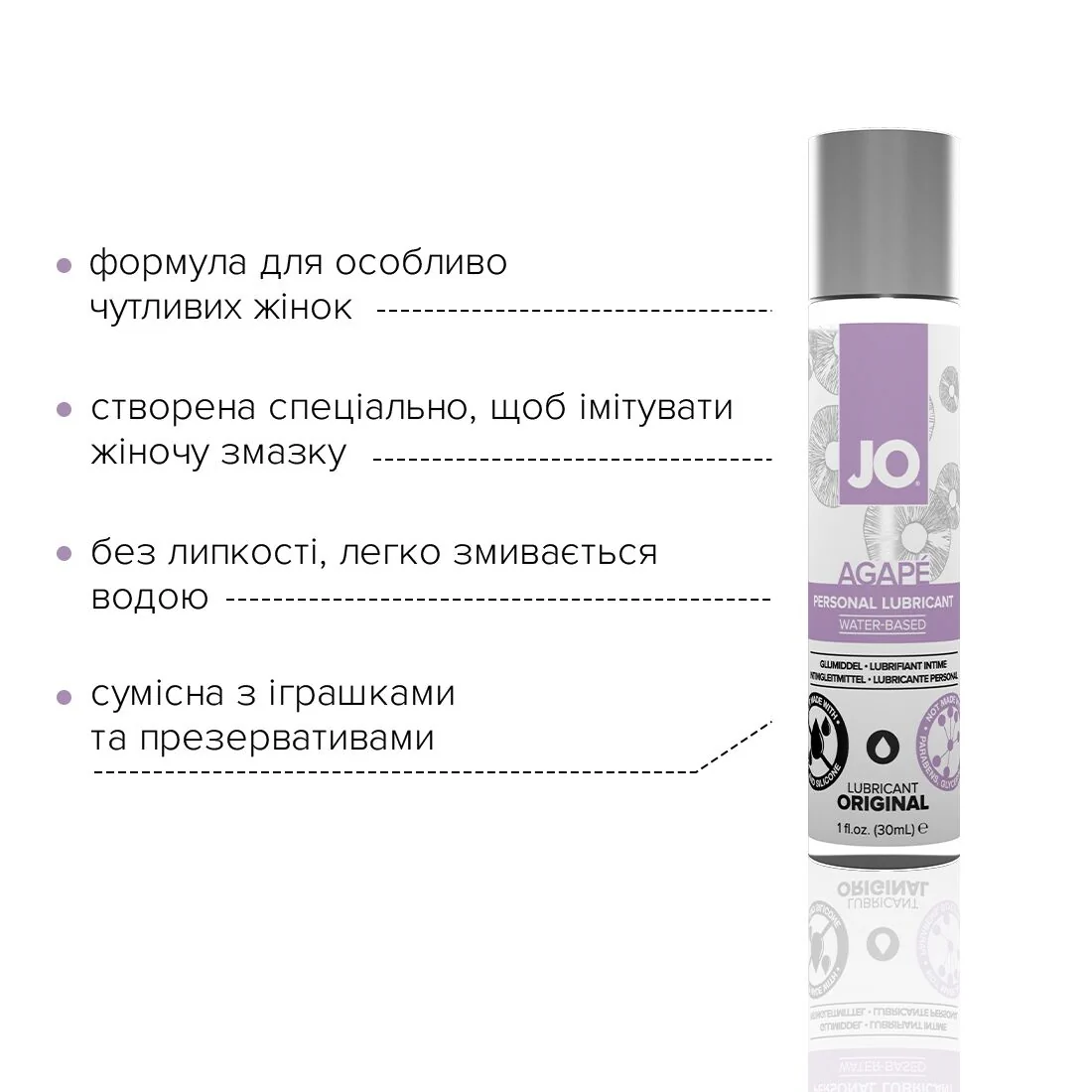Змазка на водній основі JO AGAPE ORIGINAL 30ml 5 Змазка на водній основі JO AGAPE ORIGINAL 30ml - Зображення 3