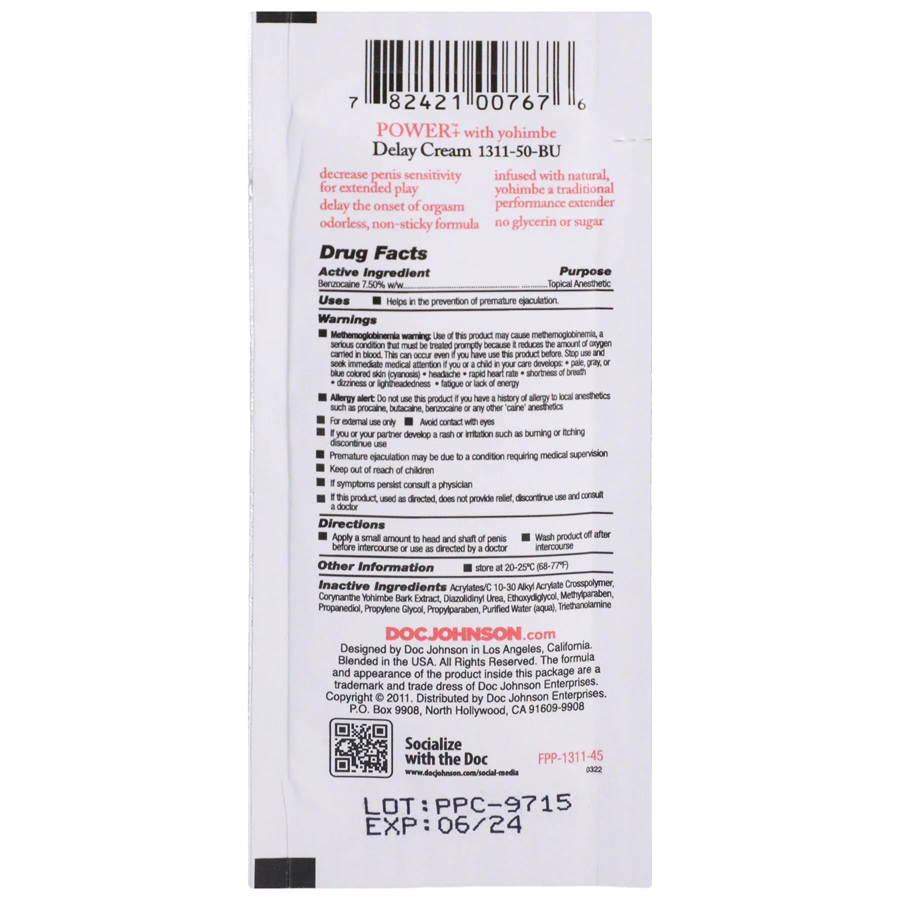 Потужний пролонгатор Doc Johnson Power+Delay Cream For Men 7ml 4 Потужний пролонгатор Doc Johnson Power+Delay Cream For Men 7ml - Зображення 2