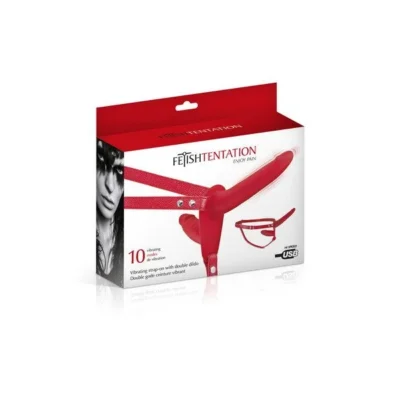 Зображення Подвійний страпон з вібрацією Fetish Tentation Vibrating Strap-On with Double Dildo Red
