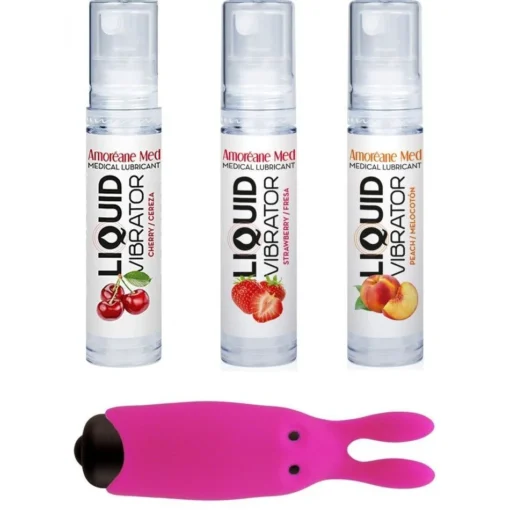 Набір з 3-х смаків стимулювального лубриканта Amoreane Med  та віброкулі Adrien Lastic 3x10ml