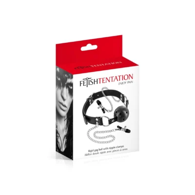 Alternative view of Повітропроникний кляп із затискачами для сосків Fetish Tentation Rigid Gag Ball with Nipple Clamps