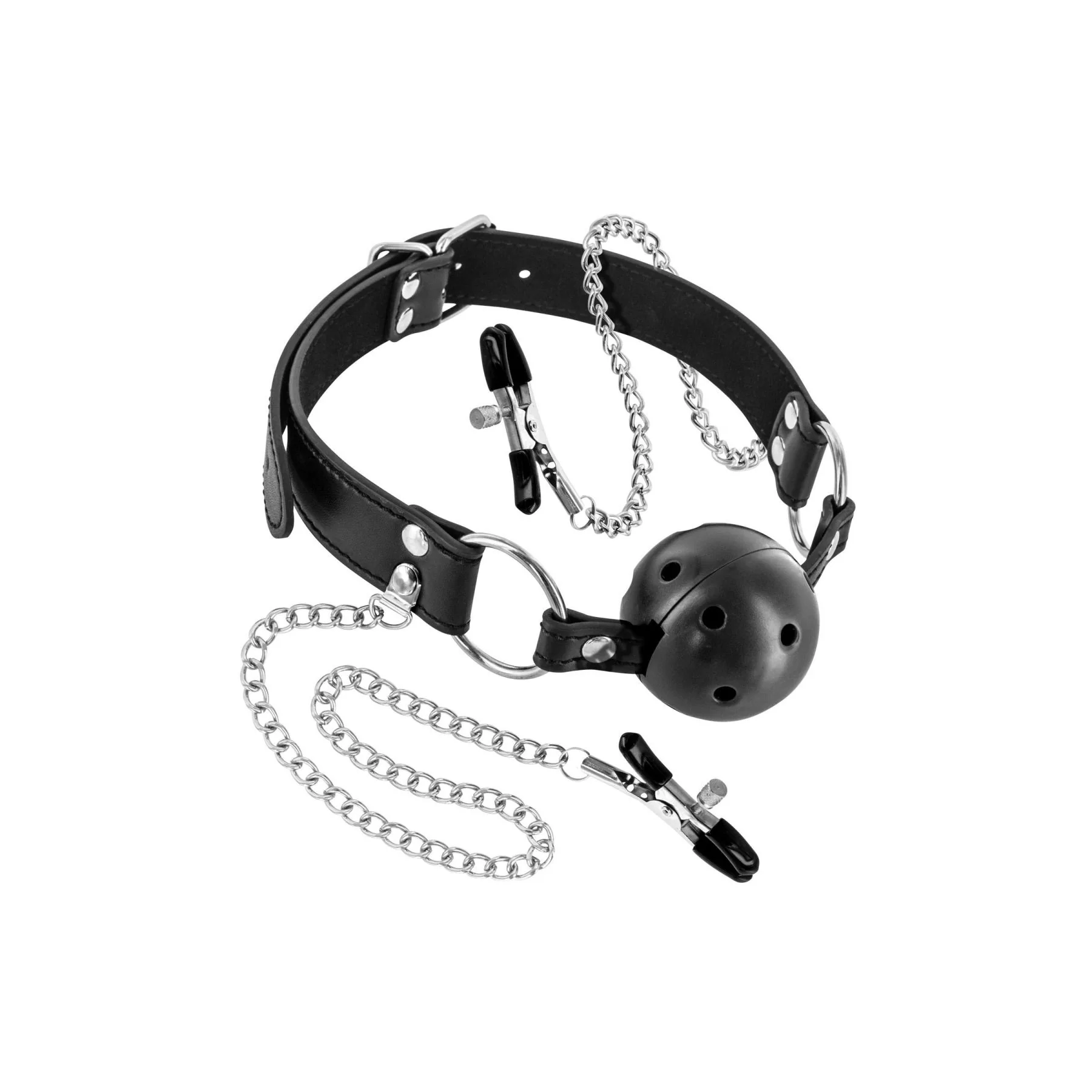 Повітропроникний кляп із затискачами для сосків Fetish Tentation Rigid Gag Ball with Nipple Clamps 3 Повітропроникний кляп із затискачами для сосків Fetish Tentation Rigid Gag Ball with Nipple Clamps