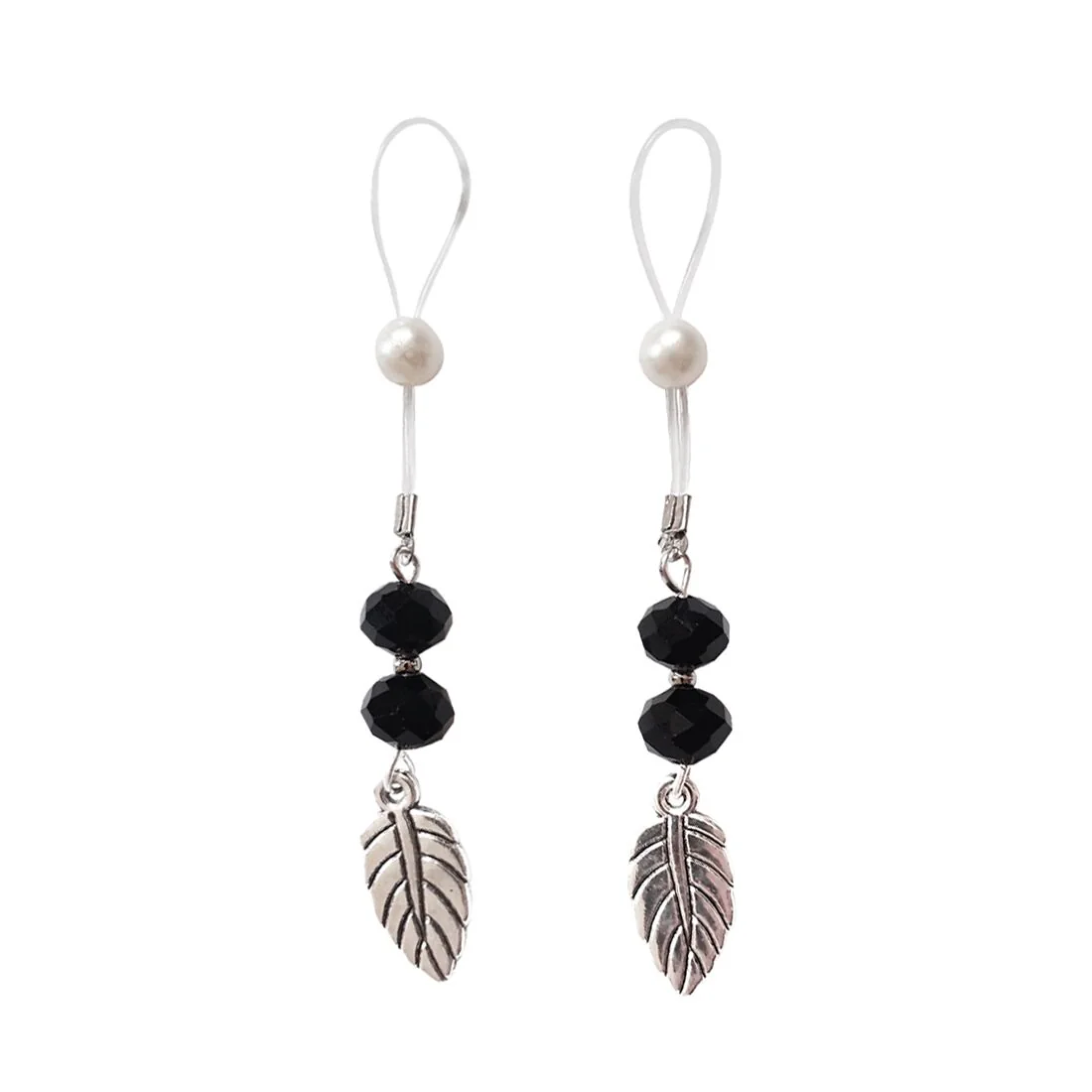 Прикраси з намистинами та листочком для сосків Art of Sex – Nipple Jewelry Leaf чорні 3 Прикраси з намистинами та листочком для сосків Art of Sex – Nipple Jewelry Leaf чорні