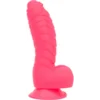 Ребристий фалоімітатор на присосці ADDICTION  — Tom 7 Dildo With Balls — Pink