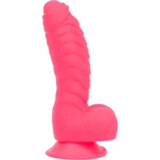 Ребристий фалоімітатор на присосці ADDICTION  — Tom 7 Dildo With Balls — Pink