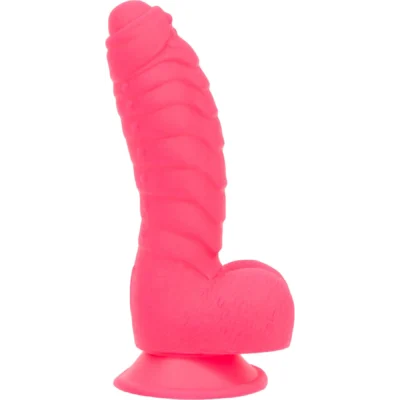 Ребристий фалоімітатор на присосці ADDICTION  — Tom 7 Dildo With Balls — Pink