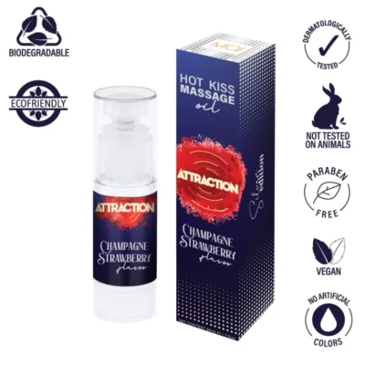 Їстівна масажна олія MAI Attraction Champagne Strawberry Hot Kiss 50ml 9 Зображення Їстівна масажна олія MAI Attraction Champagne Strawberry Hot Kiss 50ml