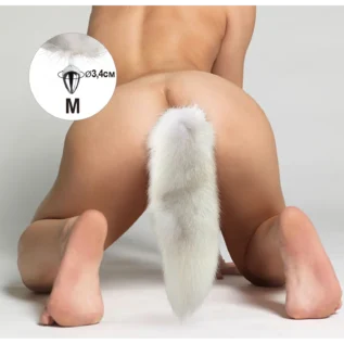 Металева анальна пробка з хвостом із натурального хутра Art of Sex size M White fox 10 Зображення Металева анальна пробка з хвостом із натурального хутра Art of Sex size M White fox