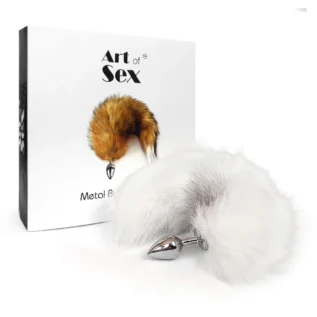 Металева анальна пробка з хвостом із натурального хутра Art of Sex size M White fox 11 Зображення Металева анальна пробка з хвостом із натурального хутра Art of Sex size M White fox