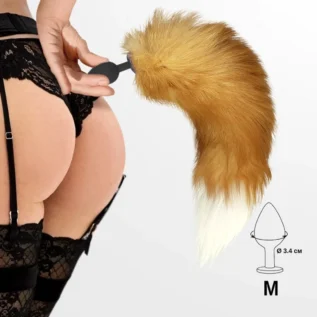 Зображення Силіконова анальна пробка з хвостом із натурального хутра Art of Sex size M Red fox