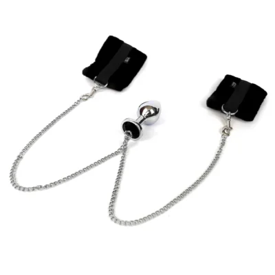 Зображення Наручники з метал. анальною пробкою Art of Sex Handcuffs with Metal Anal Plug size M Black