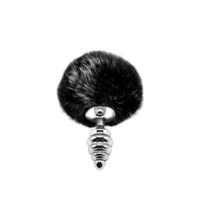 Металева анальна пробка Кролячий хвостик Alive Fluffy Twist Plug S Black