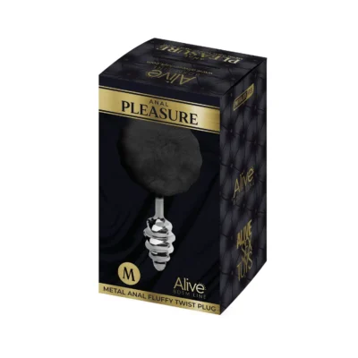Зображення Металева анальна пробка Кролячий хвостик Alive Fluffy Twist Plug M Black