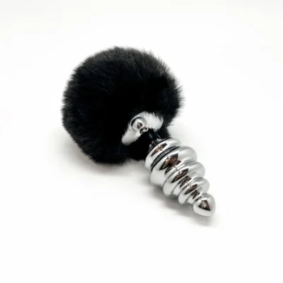 Alternative view of Металева анальна пробка Кролячий хвостик Alive Fluffy Twist Plug L Black