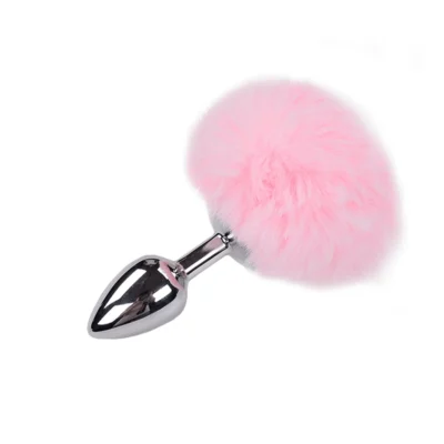 Металева анальна пробка Кролячий хвостик Alive Fluffy Plug S Pink