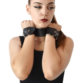 Alternative view of Нашийник з наручниками із натуральної шкіри Art of Sex - Bondage Collar with Handcuffs