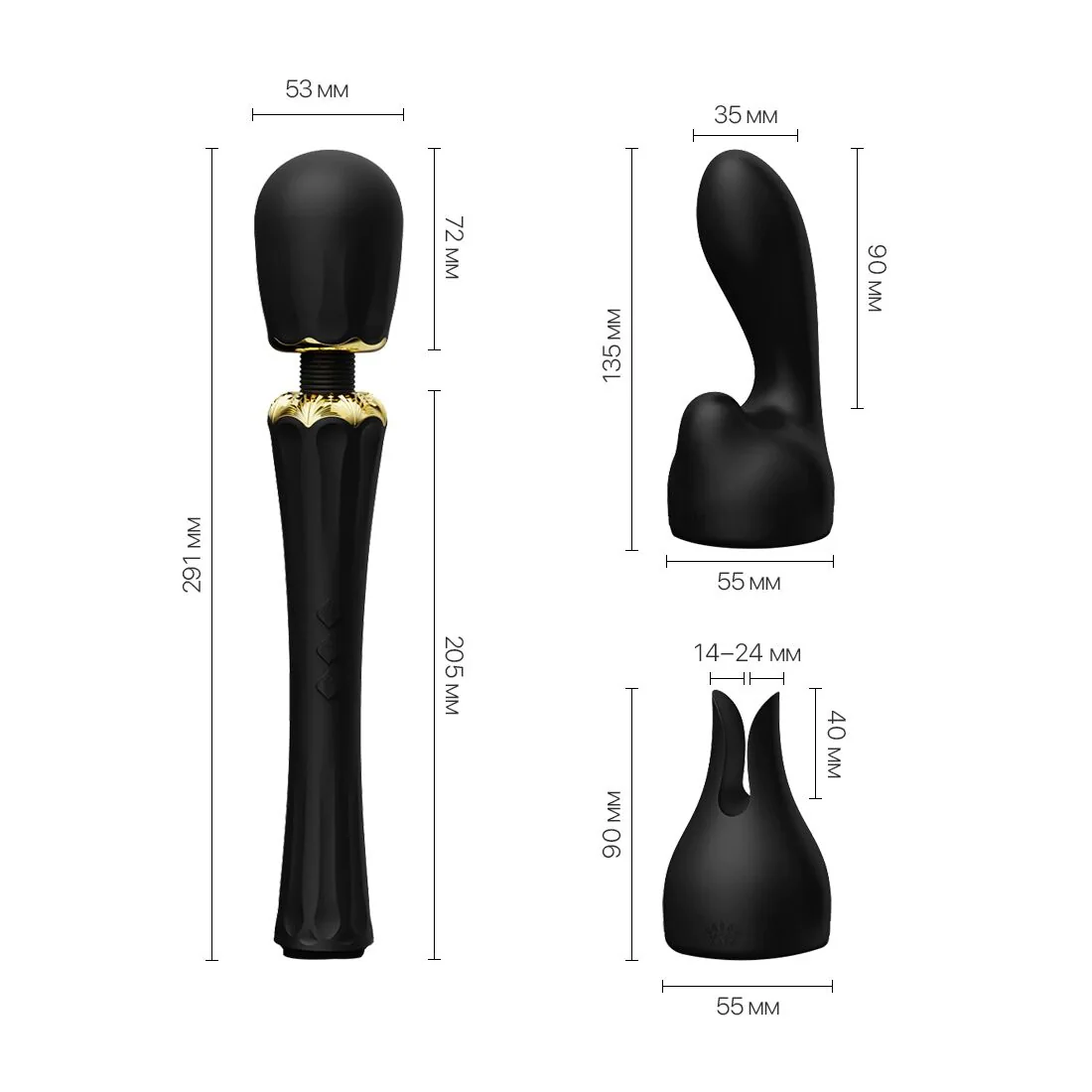 Вібромасажер з насадками Zalo — Kyro Wand Obsidian Black 4 Вібромасажер з насадками Zalo — Kyro Wand Obsidian Black - Зображення 2