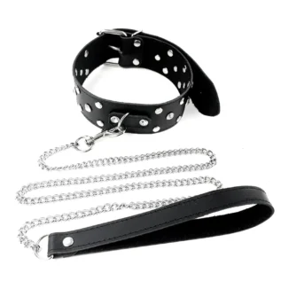 Alternative view of Нашийник з повідцем із натуральної шкіри із заклепками Art of Sex - Jenna Collar with Leash
