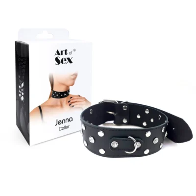 Зображення Нашийник з натуральної шкіри із заклепками та стразами Art of Sex - Jenna Collar