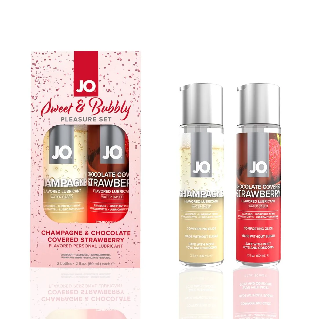 Набір лубрикантів JO Sweet&Bubbly Champagne & Chocolate Cove Strawberry 2x60ml 2 Набір лубрикантів JO Sweet&Bubbly Champagne & Chocolate Cove Strawberry 2x60ml