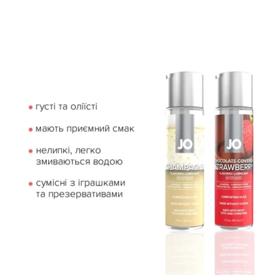 Набір лубрикантів JO Sweet&Bubbly Champagne & Chocolate Cove Strawberry 2x60ml 10 Зображення Набір лубрикантів JO Sweet&Bubbly Champagne & Chocolate Cove Strawberry 2x60ml