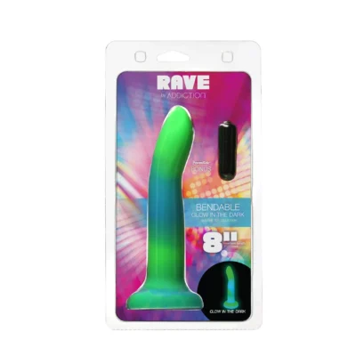 Зображення Фалоімітатор, що світиться в темряві, ADDICTION Rave 8″, Glow in the Dark Dildo Blue Green