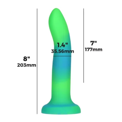 Зображення Фалоімітатор, що світиться в темряві, ADDICTION Rave 8″, Glow in the Dark Dildo Blue Green