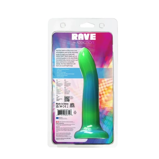 Фалоімітатор, що світиться в темряві, ADDICTION Rave 8″, Glow in the Dark Dildo Blue Green - Зображення 9