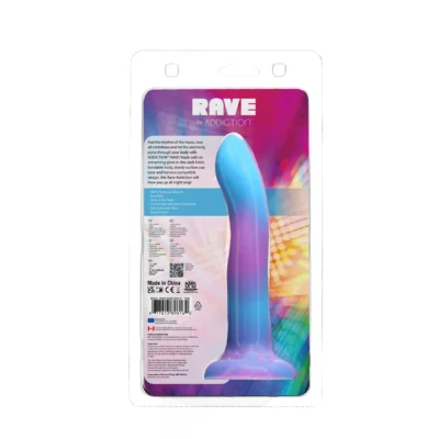 Зображення Фалоімітатор, що світиться в темряві, ADDICTION Rave 8″ Glow in the Dark Dildo Blue Purple