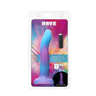 Зображення Фалоімітатор, що світиться в темряві, ADDICTION Rave 8″ Glow in the Dark Dildo Blue Purple