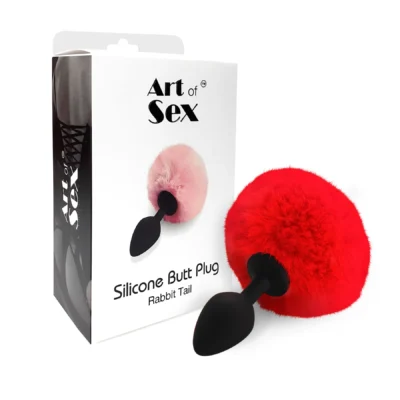 Зображення Силіконова анальна пробка М Art of Sex - Silicone Bunny Tails Butt plug Red