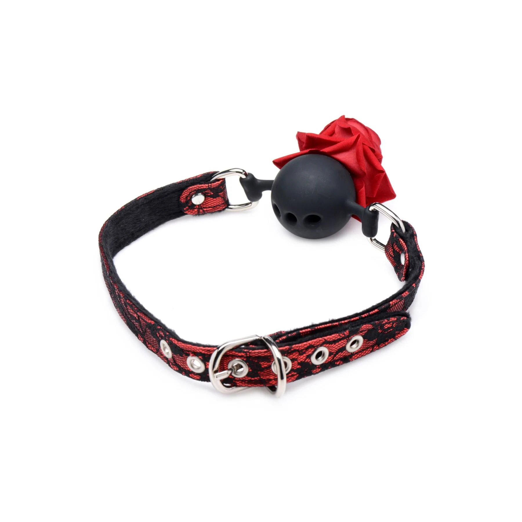 Кляп з трояндою Master Series: Eye-Catching Ball Gag With Rose чорно-червоний 6 Кляп з трояндою Master Series: Eye-Catching Ball Gag With Rose чорно-червоний - Зображення 4