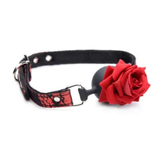 Alternative view of Кляп з трояндою Master Series: Eye-Catching Ball Gag With Rose чорно-червоний