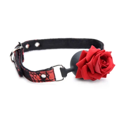 Alternative view of Кляп з трояндою Master Series: Eye-Catching Ball Gag With Rose чорно-червоний