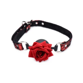 Кляп з трояндою Master Series: Eye-Catching Ball Gag With Rose чорно-червоний