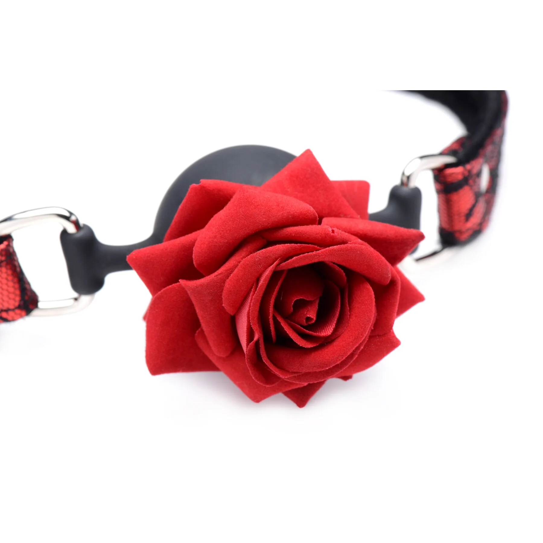 Кляп з трояндою Master Series: Eye-Catching Ball Gag With Rose чорно-червоний 5 Кляп з трояндою Master Series: Eye-Catching Ball Gag With Rose чорно-червоний - Зображення 3