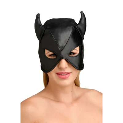 Маска з рогами Master Series: Dungeon Demon Bondage Mask with Horns