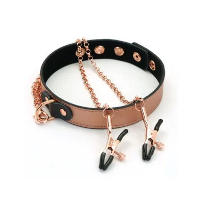Нашийник із затискачами для сосків Liebe Seele  Gold Memory Collar with Nipple Clamps