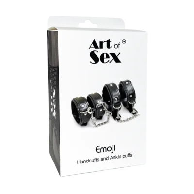 Зображення Набір BDSM Art of Sex - Emoji, наручники та поножі, екошкіра, чорний