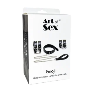 Набір BDSM Art of Sex - Emoji, наручники, поножі, нашийник з повідцем, екошкіра, чорний 11 Зображення Набір BDSM Art of Sex - Emoji, наручники, поножі, нашийник з повідцем, екошкіра, чорний
