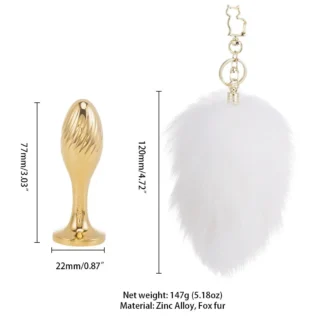 Зображення Металева анальна пробка Кролячий хвост LOCKINK SEVANDA White Bunny-Tail Anal Pear-shape Plug
