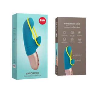 Мінівібратор-кролик зі стимулювальною стрічкою Fun Factory AMORINO petrol/neon yellow 13 Зображення Мінівібратор-кролик зі стимулювальною стрічкою Fun Factory AMORINO petrol/neon yellow