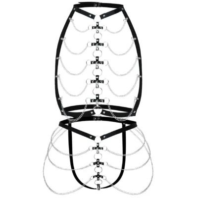 Зображення Набір портупея + трусики зі шкіри з ланцюжками Art of Sex - Cross, колір чорний