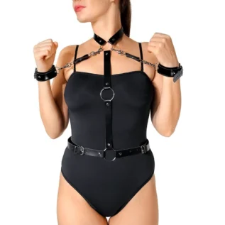 Шкіряна жіноча портупея з наручниками Art of Sex - Ursula чорна XS-2XL 10 Зображення Шкіряна жіноча портупея з наручниками Art of Sex - Ursula чорна XS-2XL