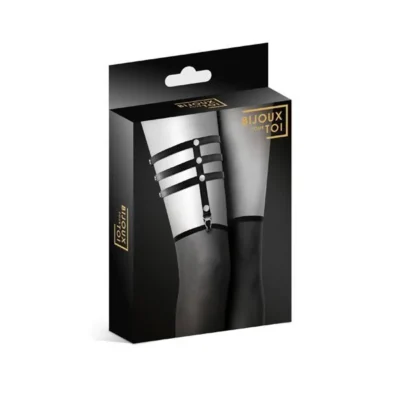 Зображення Гартер на ногу Bijoux Pour Toi - 3 THONGS Black, сексуальна підв'язка, екошкіра