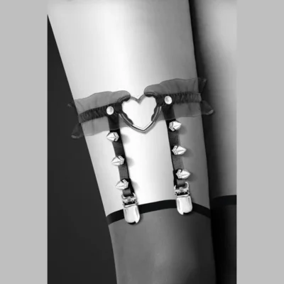 Alternative view of Гартер на ногу Bijoux Pour Toi - WITH HEART AND SPIKES Black, сексуальна підв'язка з сердечком