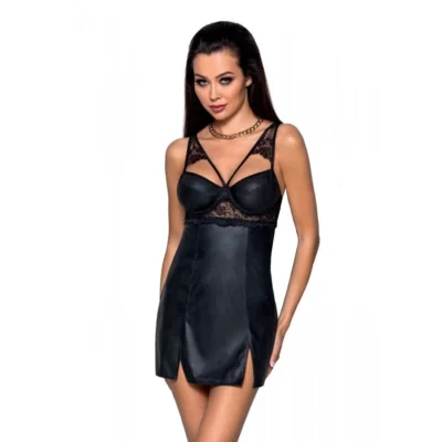 Бебі-дол з еко-шкіри та мережива Passion LOONA CHEMISE, black