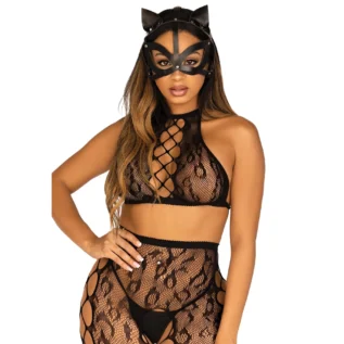 Зображення Маска кішки з екошкіри Leg Avenue Vegan leather studded cat mask Black