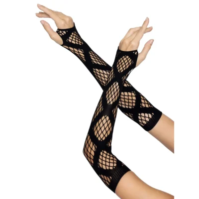 Зображення Довгі мітенки Leg Avenue Faux wrap net arm warmers One size Black, велика сітка