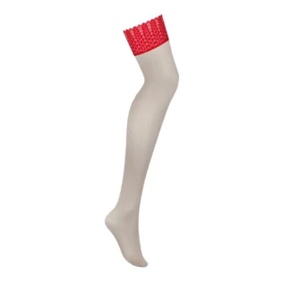 Зображення Панчохи Obsessive Ingridia stockings, бежеві з червоною резинкою